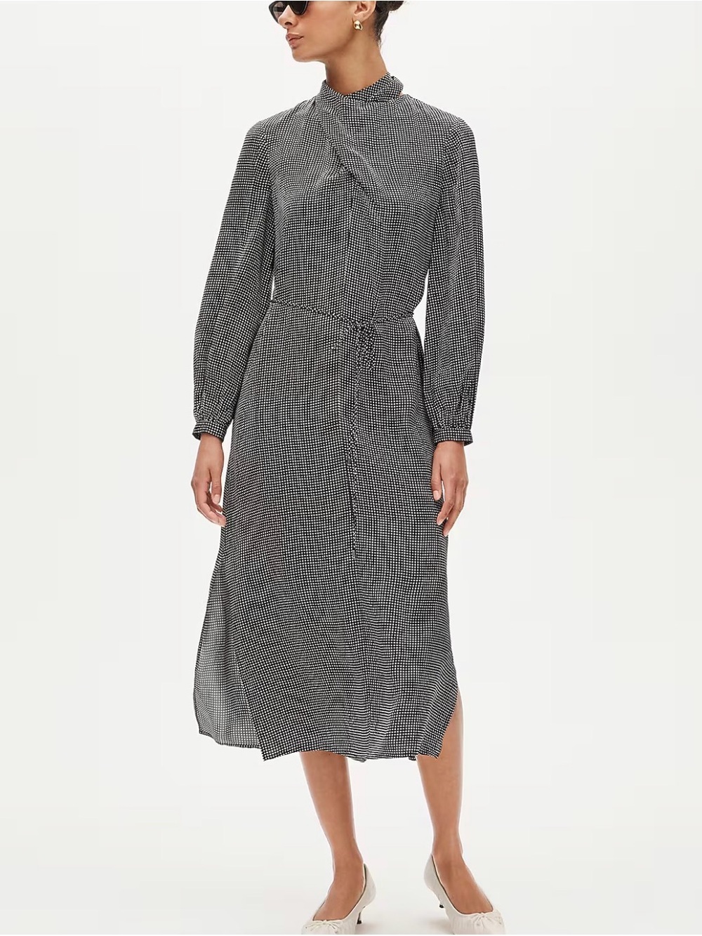 J Crew Scarf-neck Polka dot black and white midi shift dress, Size XL- NWT- $228